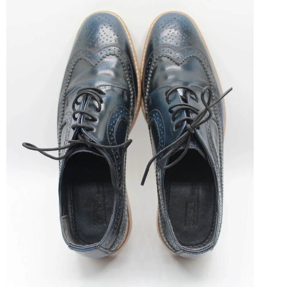 ASOS DESIGN Navy Blue Leather Wingtip Brogue Shoes Derby Laceup 390031685 Size 6